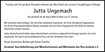 Traueranzeige von Jutta Ungemach von Trauerportal Rhein Main Presse