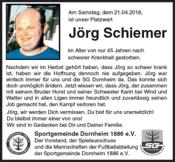Traueranzeige von Jörg Schiemer von Trauerportal Rhein Main Presse