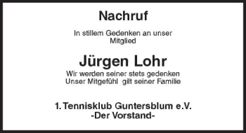 Traueranzeige von Jürgen Lohr von Trauerportal Rhein Main Presse