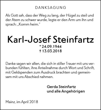 Traueranzeige von Karl-Josef Steinfartz von Trauerportal Rhein Main Presse