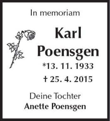 Traueranzeige von Karl Poensgen von  Kreisanzeiger