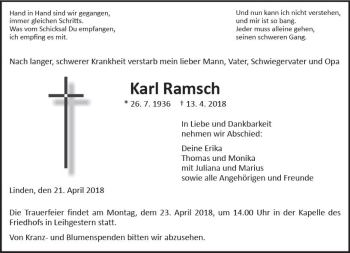 Traueranzeige von Karl Ramsch von  Gießener Anzeiger