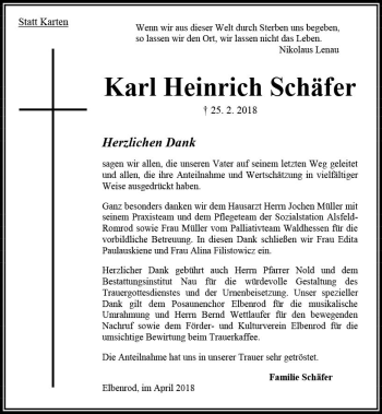 Traueranzeige von Karl Heinrich Schäfer von VRM Trauer