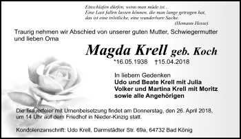 Traueranzeige von Magda Krell von Trauerportal Rhein Main Presse