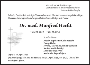 Traueranzeige von Manfred Hecht von Trauerportal Rhein Main Presse