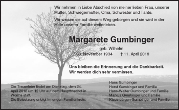 Traueranzeige von Margarete Gumbinger von Trauerportal Rhein Main Presse