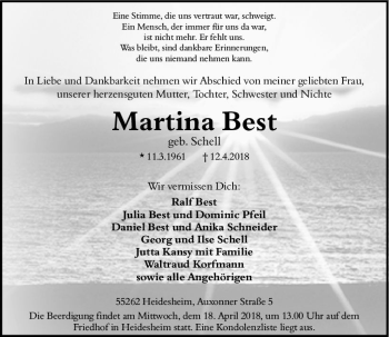 Traueranzeige von Martina Best von Trauerportal Rhein Main Presse
