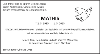 Traueranzeige von Mathis Schudy von  Gießener Anzeiger
