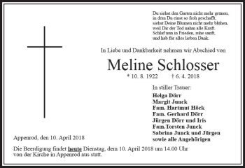 Traueranzeige von Meline Schlosser von VRM Trauer