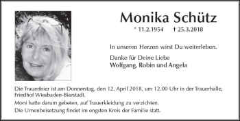 Traueranzeige von Monika Schütz von Trauerportal Rhein Main Presse