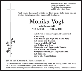 Traueranzeige von Monika Vogt von Trauerportal Rhein Main Presse