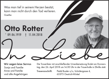 Traueranzeige von Otto Rotter von Trauerportal Rhein Main Presse