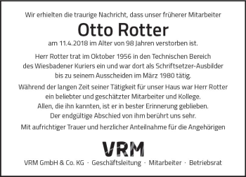 Traueranzeige von Otto Rotter von Trauerportal Rhein Main Presse