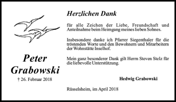 Traueranzeige von Peter Grabowski von Trauerportal Rhein Main Presse
