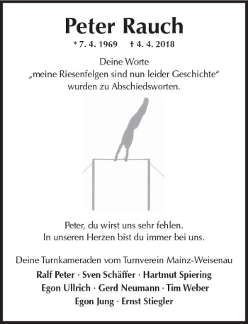 Traueranzeige von Peter Rauch von Trauerportal Rhein Main Presse