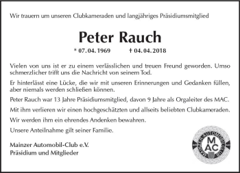 Traueranzeige von Peter Rauch von Trauerportal Rhein Main Presse