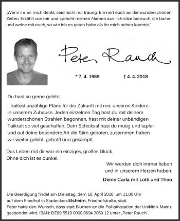 Traueranzeige von Peter Rauch von Trauerportal Rhein Main Presse