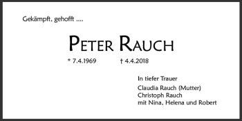 Traueranzeige von Peter Rauch von Trauerportal Rhein Main Presse