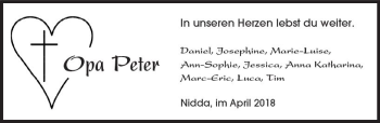 Traueranzeige von Peter Schmidt von  Kreisanzeiger