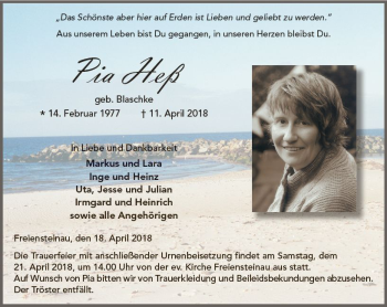 Traueranzeige von Pia Heß von VRM Trauer