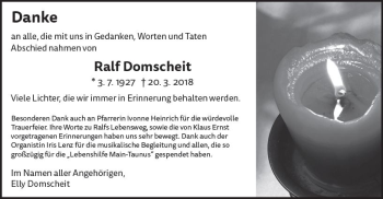 Traueranzeige von Ralf Domscheit von Trauerportal Rhein Main Presse