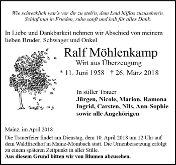 Traueranzeige von Ralf Möhlenkamp von Trauerportal Rhein Main Presse