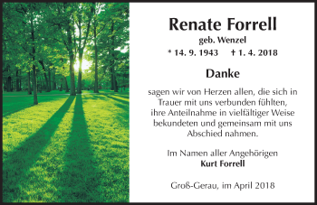 Traueranzeige von Renate Forrell von Trauerportal Rhein Main Presse