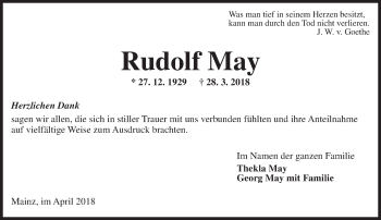 Traueranzeige von Rudolf May von Trauerportal Rhein Main Presse