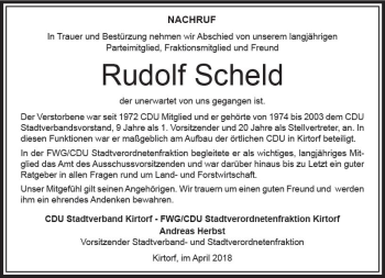 Traueranzeige von Rudolf Scheld von VRM Trauer