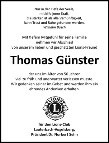 Traueranzeige von Thomas Günster von VRM Trauer