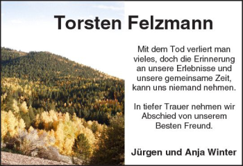 Traueranzeige von Torsten Felzmann von  Kreisanzeiger
