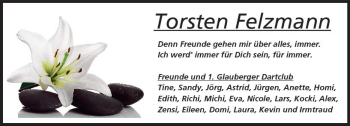 Traueranzeige von Torsten Felzmann von  Kreisanzeiger