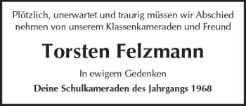Traueranzeige von Torsten Felzmann von  Kreisanzeiger