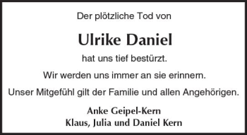 Traueranzeige von Ulrike Daniel von Trauerportal Rhein Main Presse