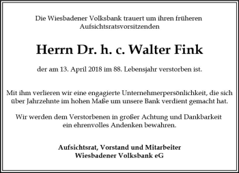 Traueranzeige von Walter Fink von Trauerportal Rhein Main Presse
