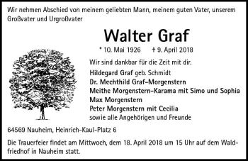 Traueranzeige von Walter Graf von Trauerportal Rhein Main Presse
