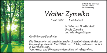 Traueranzeige von Walter Zymelka von Trauerportal Rhein Main Presse