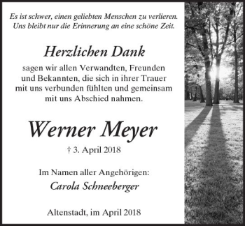 Traueranzeige von Werner Meyer von  Kreisanzeiger