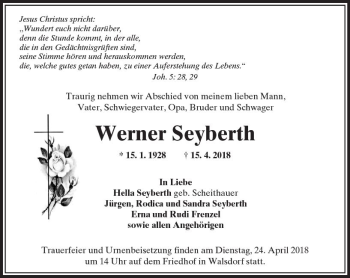 Traueranzeige von Werner Seyberth von  Camberger Anzeiger
