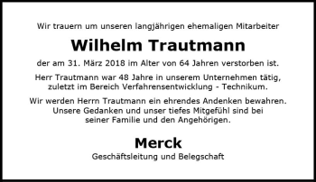 Traueranzeige von Wilhelm Trautmann von Trauerportal Rhein Main Presse