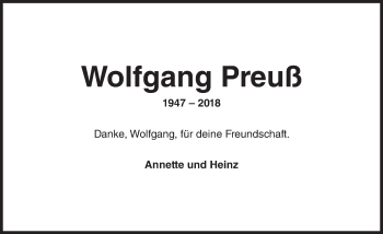 Traueranzeige von Wolfgang Preuß von Trauerportal Rhein Main Presse