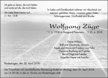 Traueranzeige von Wolfgang Züge von  Kreisanzeiger