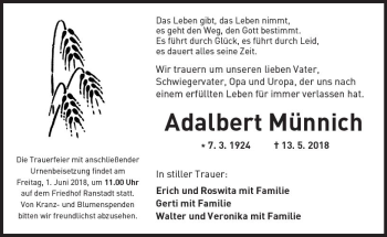 Traueranzeige von Adalbert Münnich von  Kreisanzeiger
