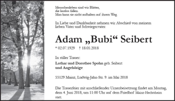 Traueranzeige von Adam Seibert von Trauerportal Rhein Main Presse