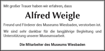 Traueranzeige von Alfred Weigle von Trauerportal Rhein Main Presse