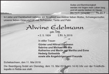Traueranzeige von Alwine Edelmann von  Kreisanzeiger