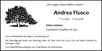 Traueranzeige von Andrea Fiusco von Trauerportal Rhein Main Presse