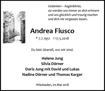Traueranzeige von Andrea Fiusco von Trauerportal Rhein Main Presse