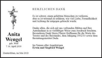 Traueranzeige von Anita Wengel von Trauerportal Rhein Main Presse