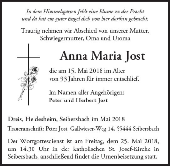 Traueranzeige von Anna Maria Jost von Trauerportal Rhein Main Presse